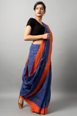 Khadi cotton saree with fish and swan motif