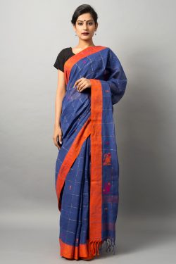 Khadi cotton saree with fish and swan motif