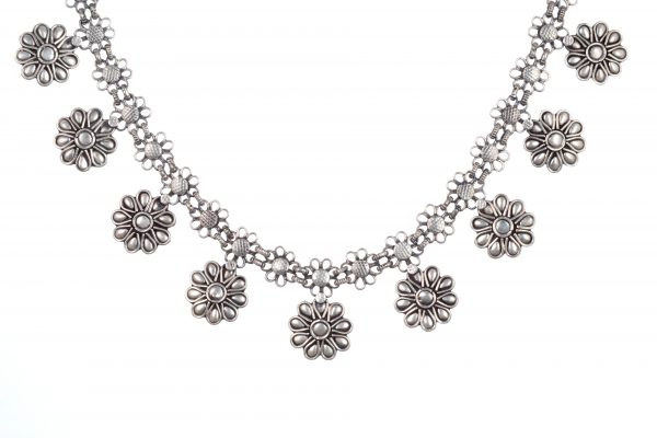 Silver necklace floral motif