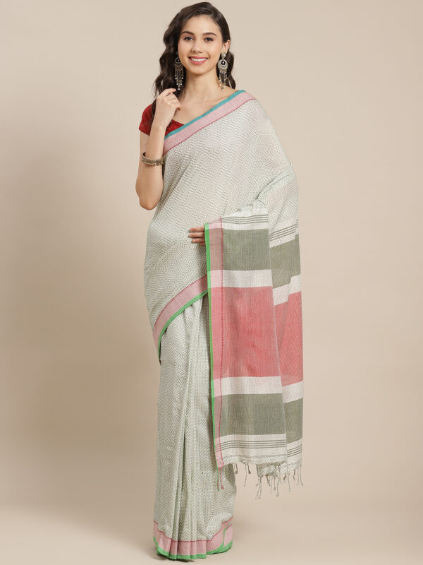 Khadi cotton threadwork saree